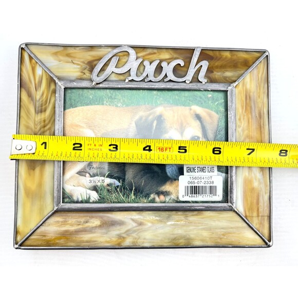 Vtg Carr Stained Glass Dog Picture Frame Pooch 3.5” X 5” Photo Brown White Gift - Picture 6 of 7